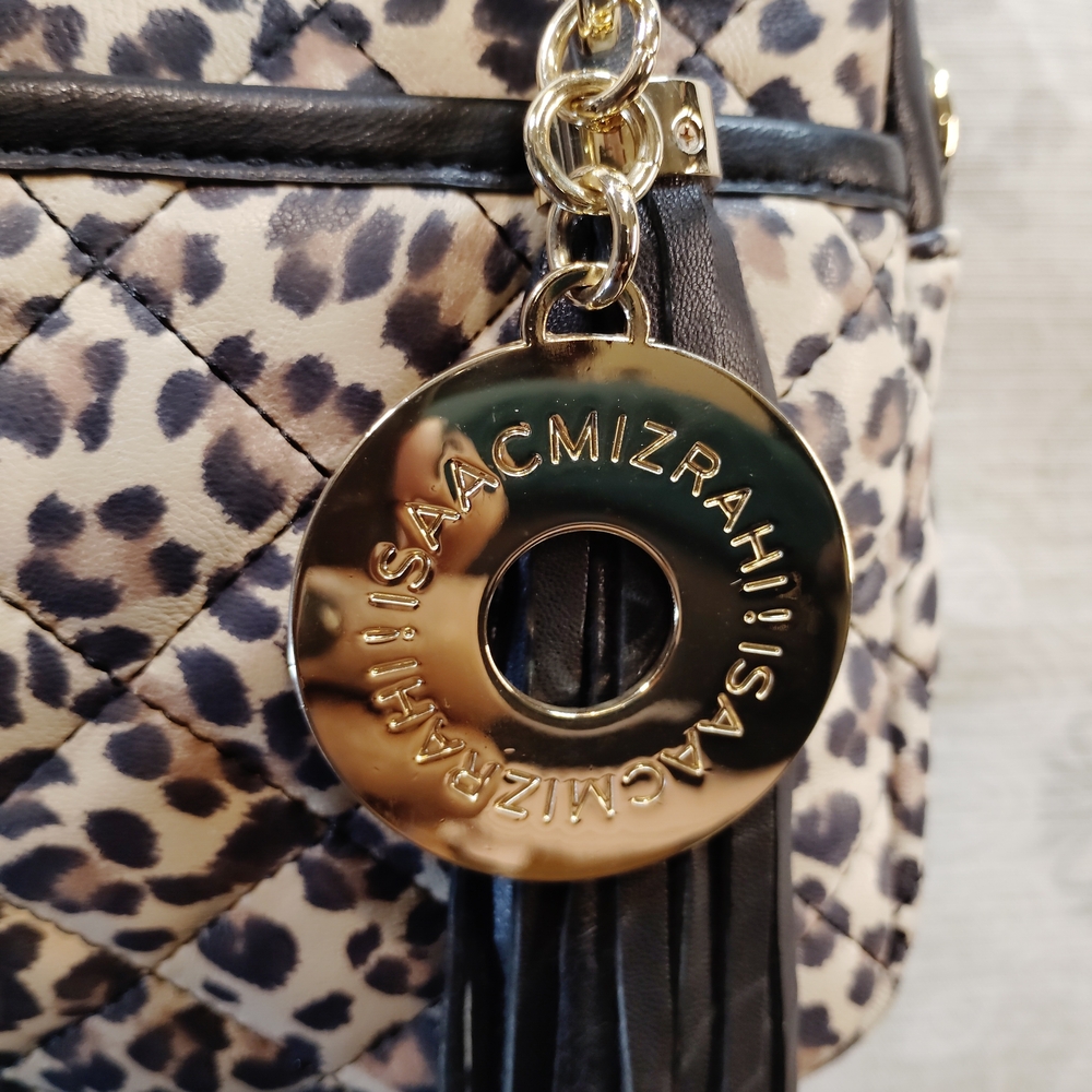 Isaac Mizrahi Leopard Print Crossbody Bag with Black and Gold Chain - Picture 4 of 9